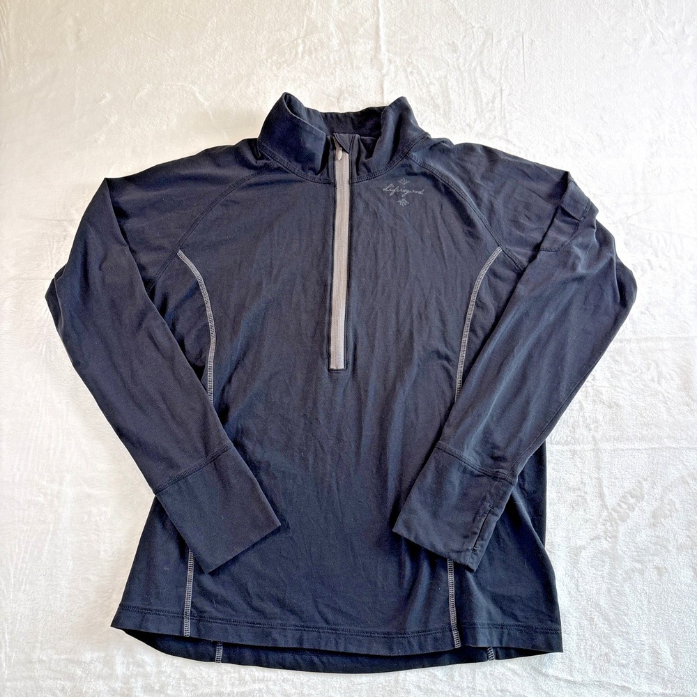 Life Is Good Pullover Womens Large Yoga Black 1/4 Zip Thumb Holes Mock Neck